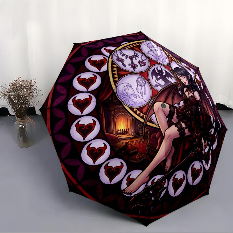 Dark Fantasy Glass pattern umbrella, portable and foldable design, 8 ribs, a casual accessory for Halloween, Christmas, and birthday gifts.