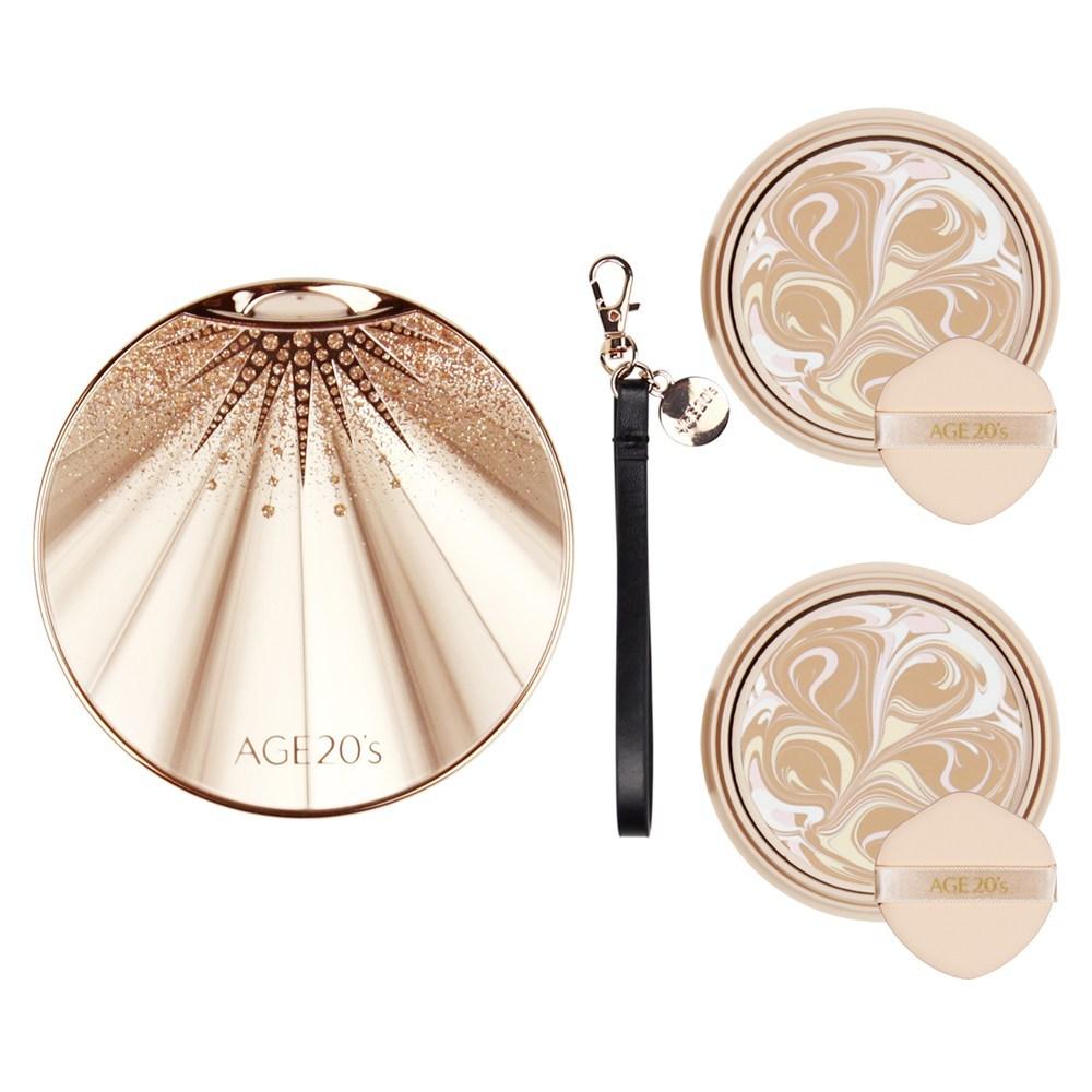 Age 20s Essence Cover Pact HG 1 Main Product + 2 Refills + Key Ring, Gold No. 21, 1 Unit