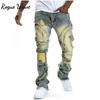 RogueWave Men Ripped Stacked Jeans Distressed Slim Fit Skinny Straight Leg Jeans Fashion Hip Hop Denim Pants Casual Streetwear