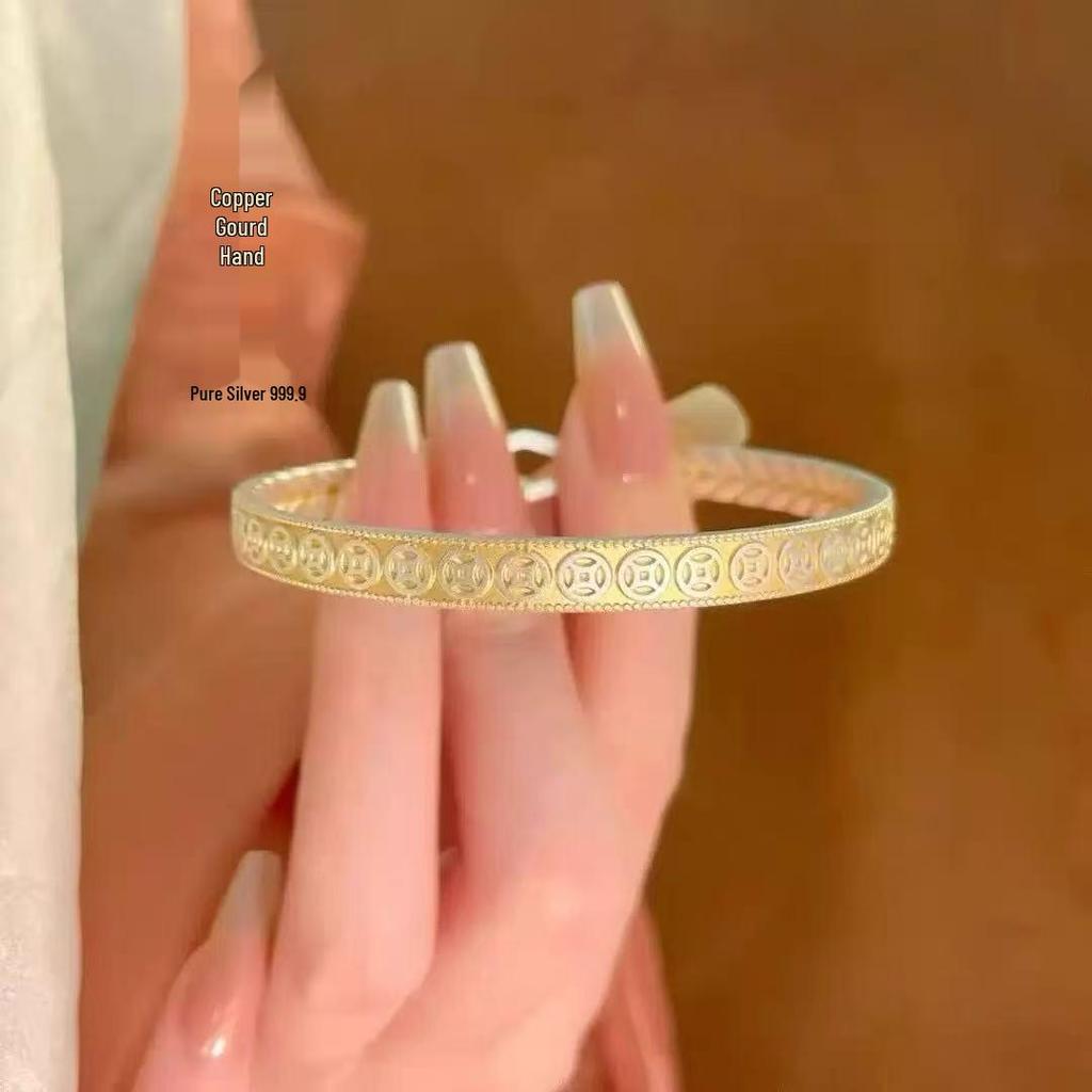 Sterling Silver Gourd Bracelet with Gold Inlay – Openable Fu Lu Design for Women, Light Luxury Gift.