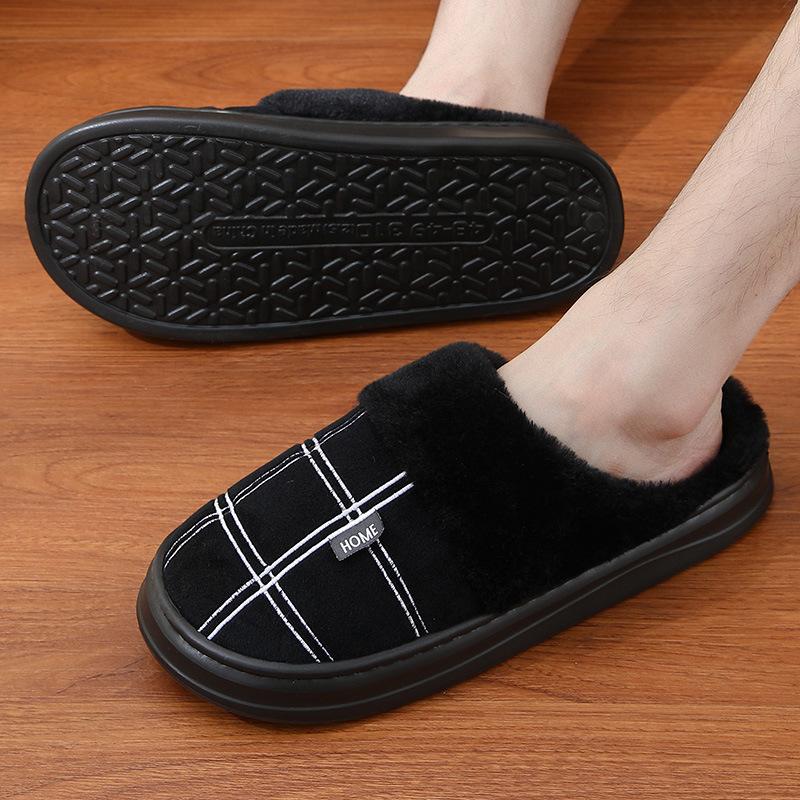 Men Home Slippers Winter Plush Male Indoor Shoes Warm Soft Non-Slip Slippers