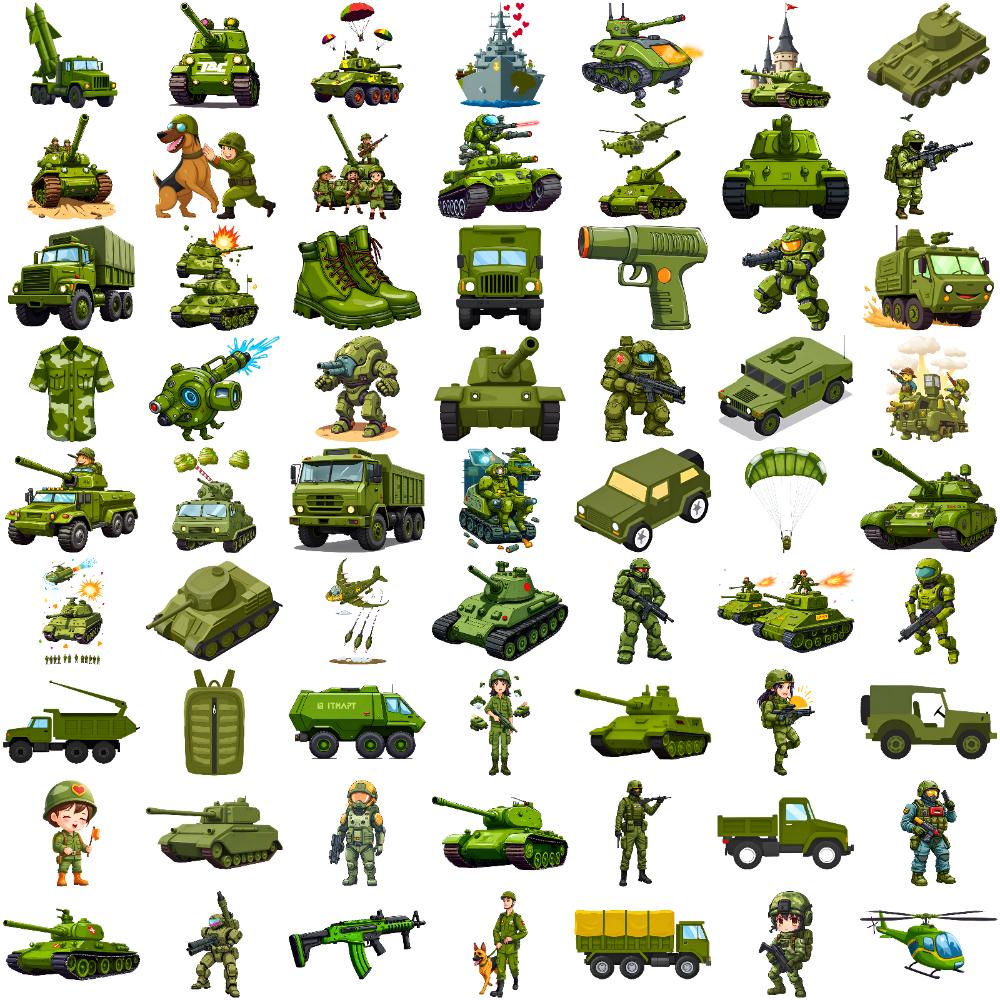 63 шт. Временные татуировки Фигурки солдат Временные наклейки-татуировки Военная техника Иллюстрации танков Мультяшные Для детей Девочек