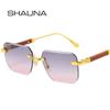SHAUNA Retro Square Women Sunglasses Fashion Rimless Clear Ocean Gradient Lens Eyewear Men Punk Sun Glasses UV400