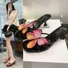 French Small Sandals Butterfly Thick Heel Fashion Vacation Niche Design Sense 2025 New High-heeled Slippers Women's Summer Wear
