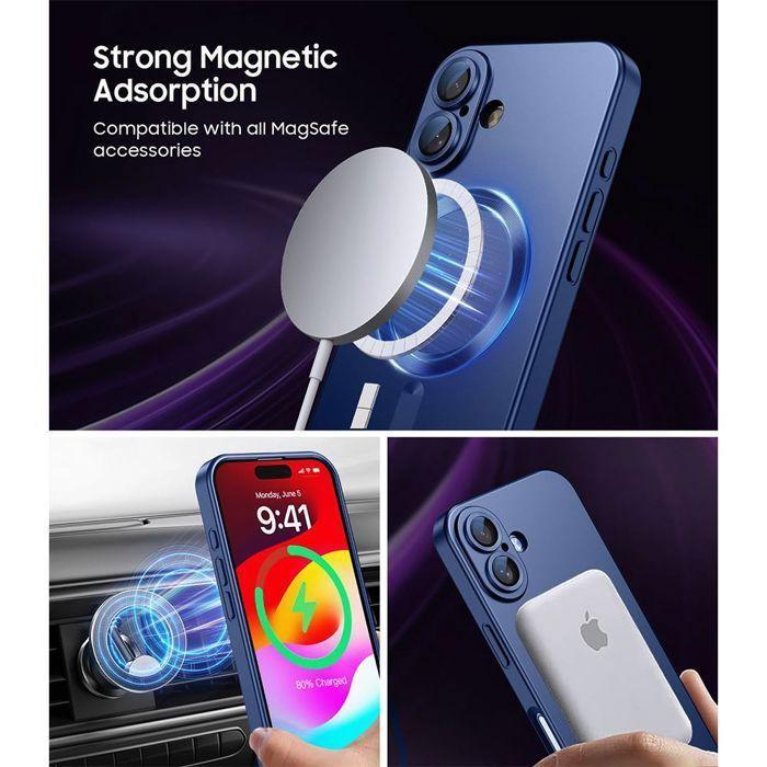 Phone Case - E.F.Connection - for iPhone 17 - Navy Blue Magnetic Circle - 2 Tempered Glasses