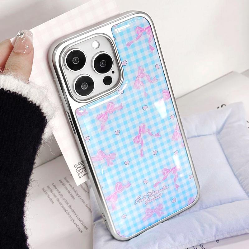 Zhitai Милый Стиль Гальванизированный Серебристый Чехол с Краями для iPhone 16/15/14 Pro Max/13 Pro
