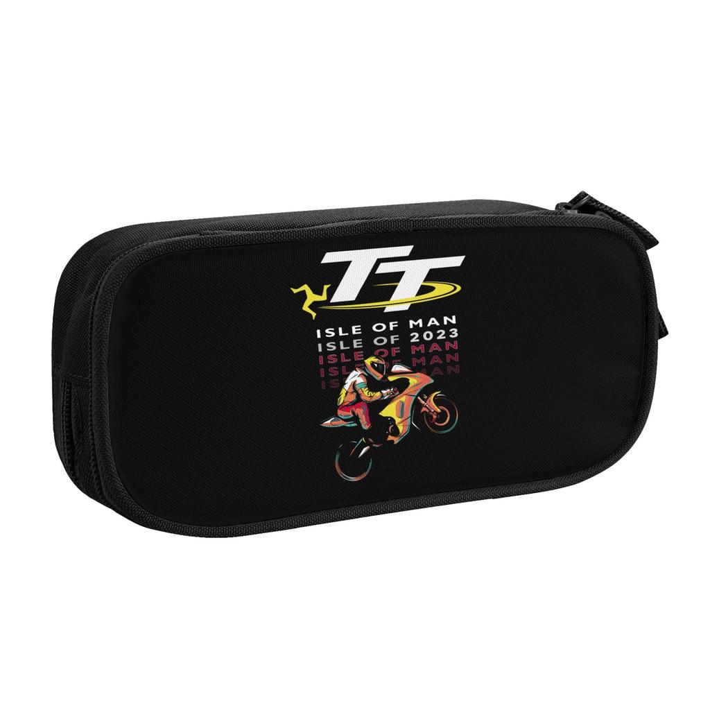 Kawaii Motorcycle Sports Isle of Man TT Races Pencil Case for Girl Boy Large Storage Pencil Box School Accessories