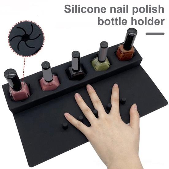 Silicone Nail Polish Holder Stand Anti-Spill Organizer 5 Slot 2 In 1 Nails Art Accessories Manicure Hand Rest Work Station for Manicure Pedicure