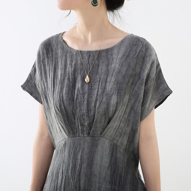 Johnature Женское весеннее нишевое винтажное платье в китайском стиле в стиле ретро, ​​модное однотонное платье со складками и круглым вырезом