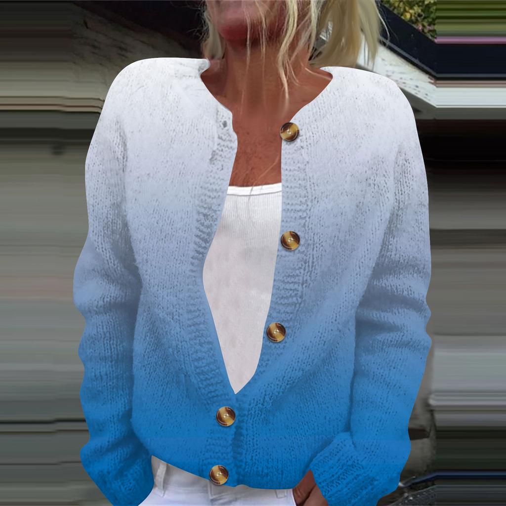 Женская модная принтованная куртка с длинным рукавом и вязанным кардиганом на пуговицах