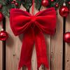 Red Bows Christmas Tree Topper Handmade Large Wreath Bows Hanging Xmas Ornament  Wedding Scene