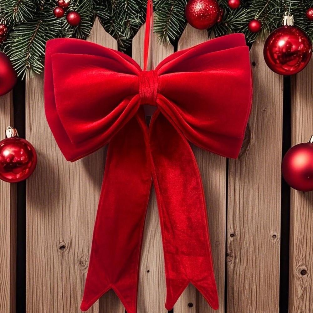 Red Bows Christmas Tree Topper Handmade Large Wreath Bows Hanging Xmas Ornament Wedding Scene