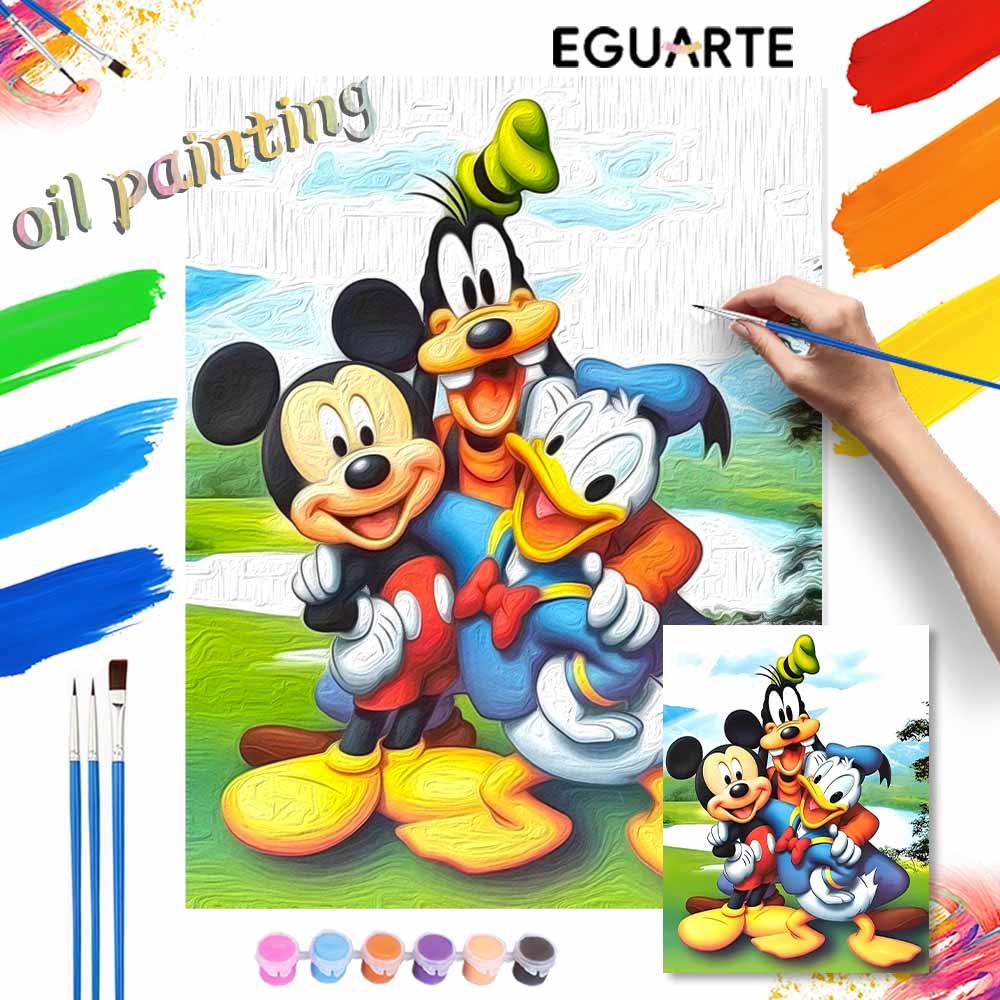 Disney Mickey Goofy Donald digital oil painting diy handpainted coloring painting home decoration gift wall art 130 characters limit.
