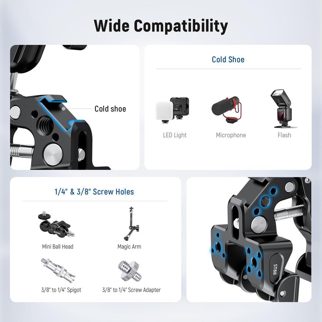 Neewer ST88 Magic Arm Clamp with Ball Head – Camera Mount