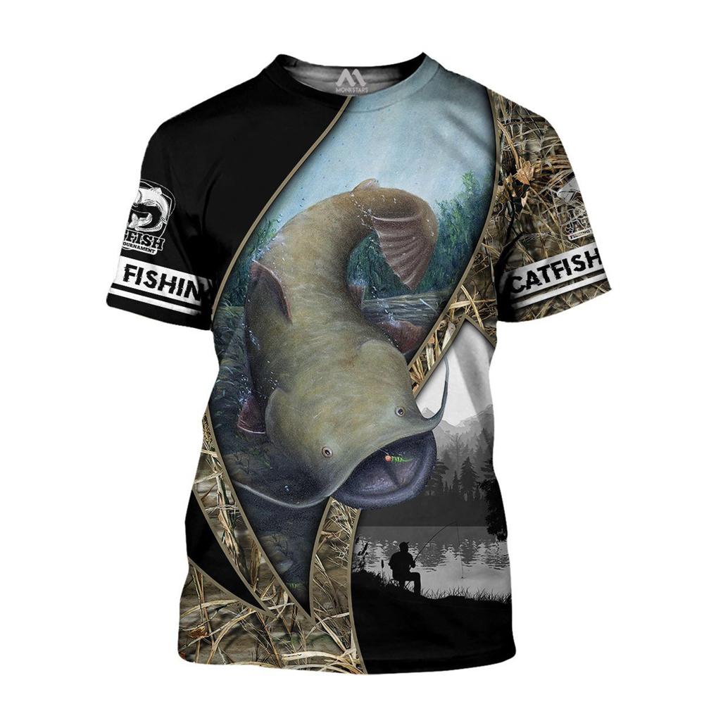 Vintage T Shirt for Mens Fishing 3D Print Outdoor Sports Short Sleeve Top Casual Man's T-Shirt Loose Tee Graphic Men Clothing