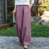 Women Vintage High Waist Wide Leg Pants Solid Color Elastic Waist Autumn Trousers Loose Casual Long Pants