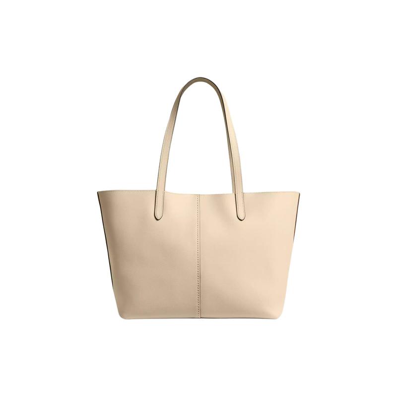 COACH North 32 Metal Logo Grained Leather Tote Bag Shopping Bag Shoulder Handbag Large Women's Brass and Ivory