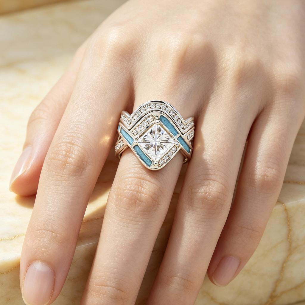 Women Shiny Square Princess Rhinestone Ring European American Style Glam Fashion Daily Party Finger Accessory