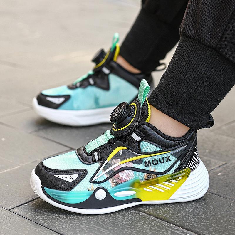 Breathable Mesh Children's Shoes 2025 Spring and Autumn New Boys' Sports Shoes Button Shoes Non-slip Children's Basketball Shoes