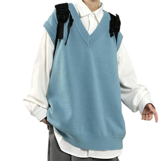 Мужской свитер с V-образным вырезом, однотонный универсальный весенний свитер без рукавов для школы