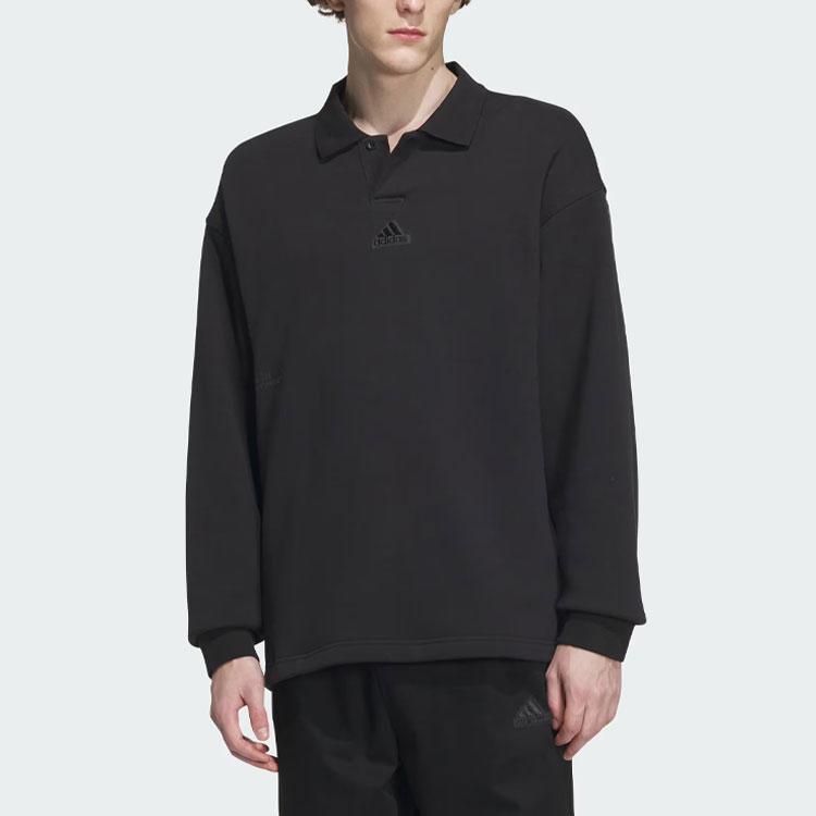 Adidas Рубашка поло из плотного французского терри с сплошным логотипом, свободная, с длинным рукавом, унисекс, черная IT3972
