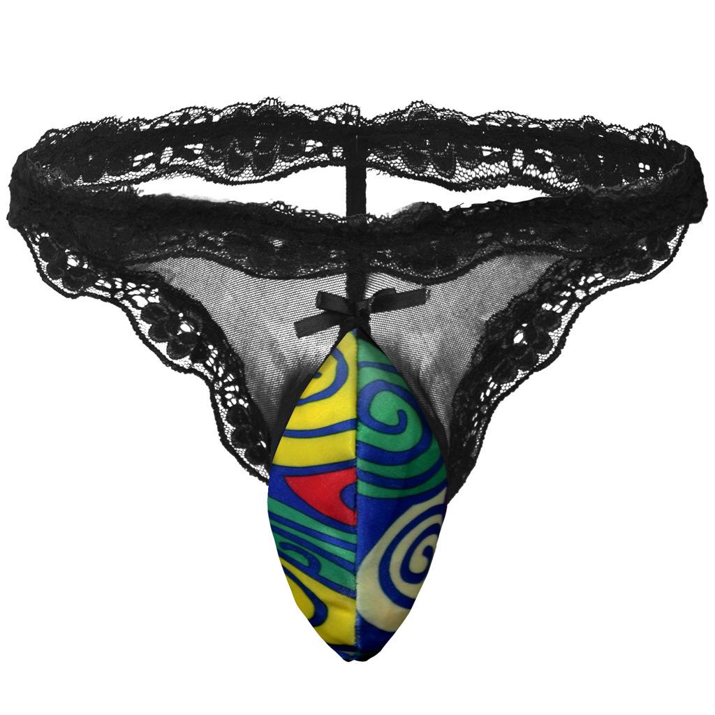 Sexy Sissy Pouch Panties For Mens Lingerie Lace Ruffle Satin Underwear Crossdress G-String T-Back Thong See Through Bikini Brief