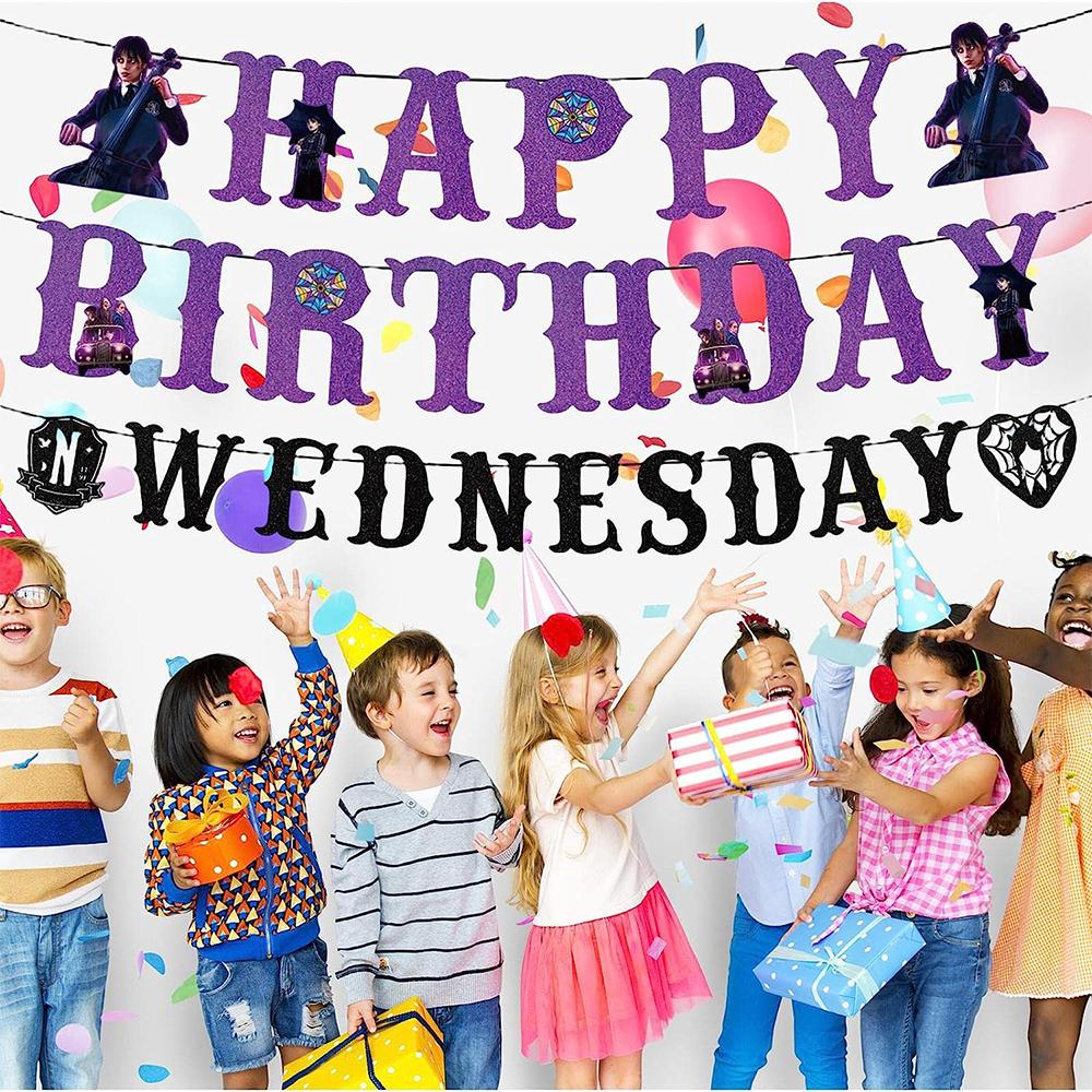 15 шт. Товары для вечеринки Уэнсдей Аддамс, включая баннеры и топперы для торта