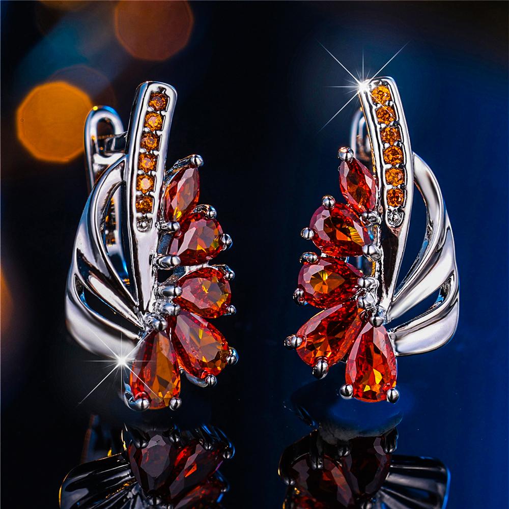 Изысканные синие зеленые серьги-кольца с цирконием для женщин, серебряные висячие серьги с цветком, элегантные вечерние украшения