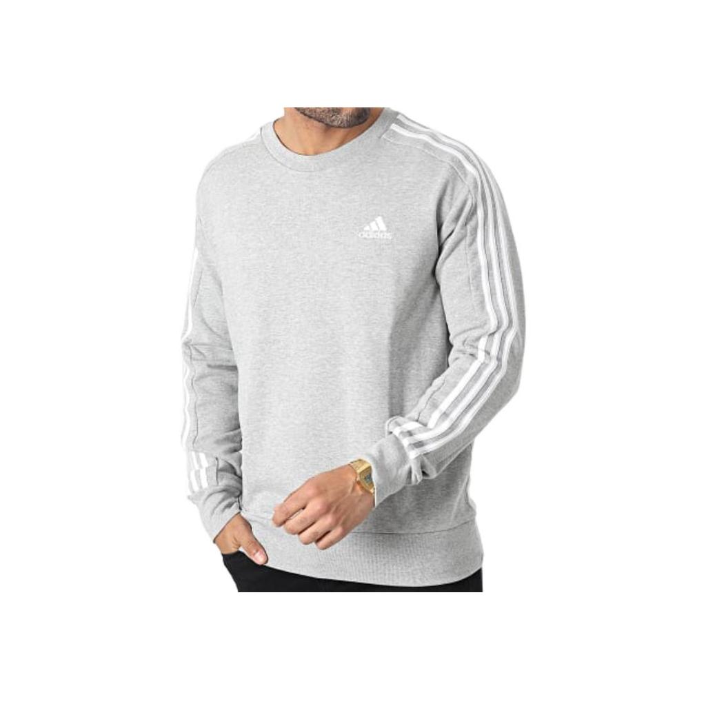 Adidas Свитшот Essentials French Terry 3-Stripes, средний серый, меланжевый, для мужчин, уличная одежда IC9319