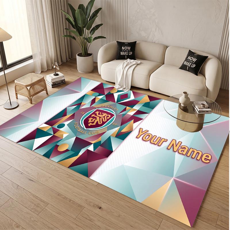 Personalized Crystal Velvet Carpet Burnley Football Pattern Non Slip Floor Rug