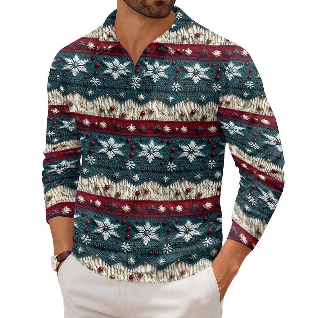 Men's Casual Collared Long-Sleeve Knit Base Layer Top