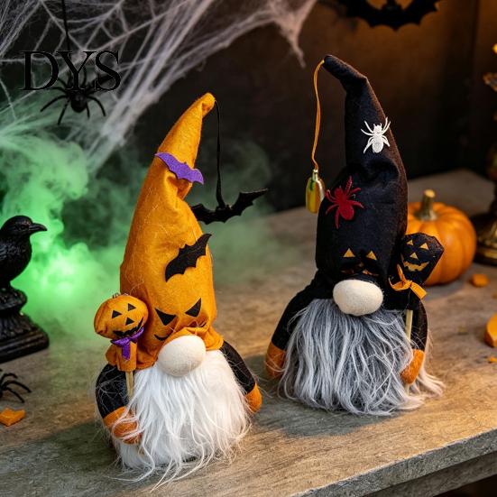 Indoor Window Display Props Halloween Light Up Gnome Decoration, Spooky Orange Black Swedish Tomte Elf Figurine, Soft Polyester Holiday Crafts