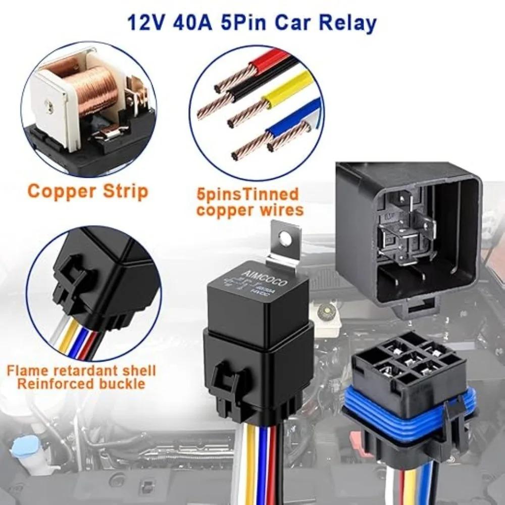5/1pcs Waterproof Automotive Relay 12V 5pin 40A Black Red Copper Terminal Auto Relay with Relay Socket for Car Truck Boat Marine Relays 5