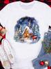 (Asian Size) Tee Top Festival Merry Christmas New Year Holiday Casual Women Sweet Trend Watercolor Print Lady Short Sleeve Fashion Graphic T-shirts