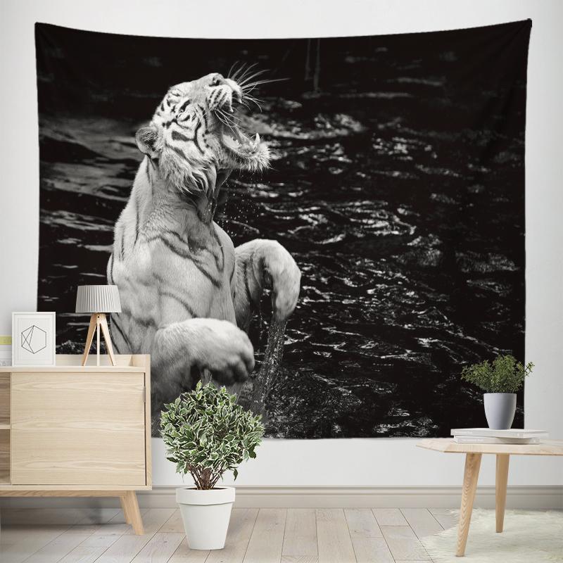 Home Decor Tapestry Black Lion Tiger Wild Animal Print Tapestry Wall Hanging Living Room Bedroom Wall Decor Backdrop Fabric
