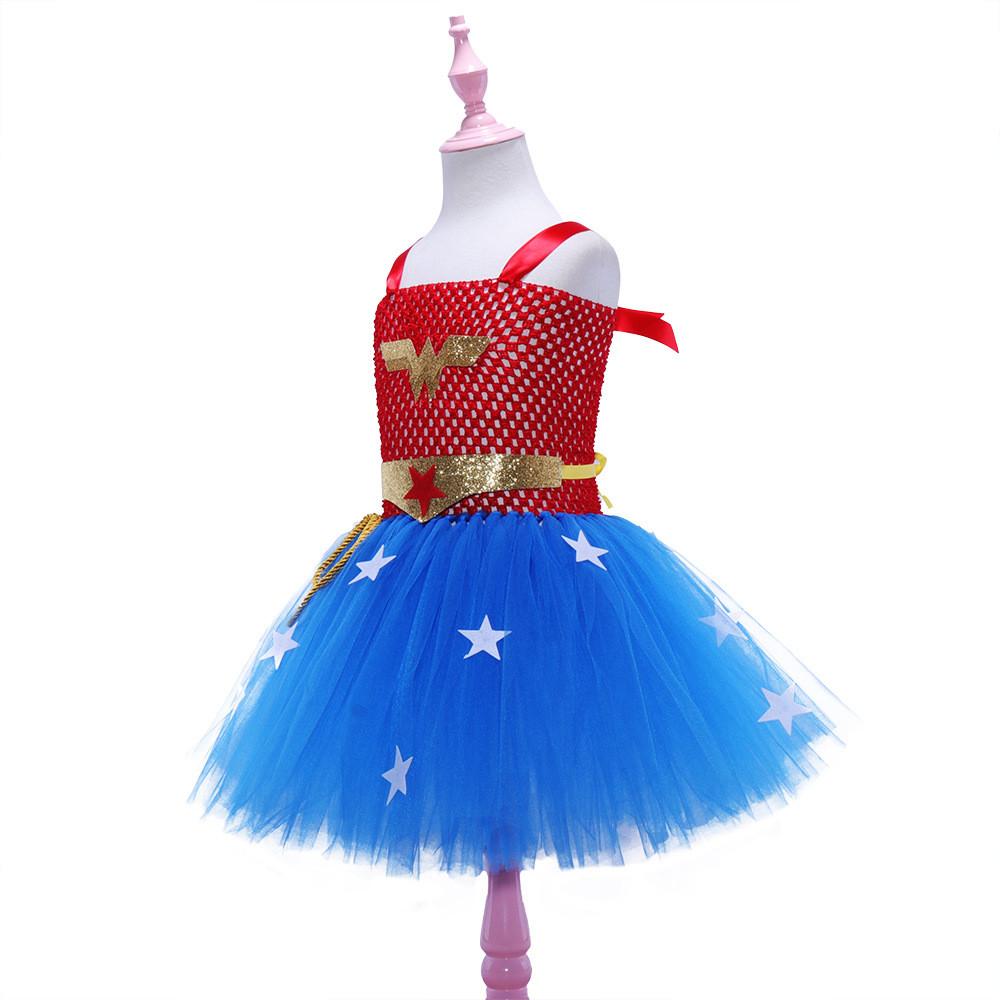 Kids Girls Superhero Diana Mesh Tutu Dress Headwear Set Children Halloween Cosplay Costumes Child Pretend Princess Party Role Play Outfit