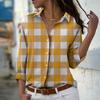 Mixed Color Grid Print Women Blouse Spring Autumn Femme Office Lady Button Up Turn Down Collar Shirts
