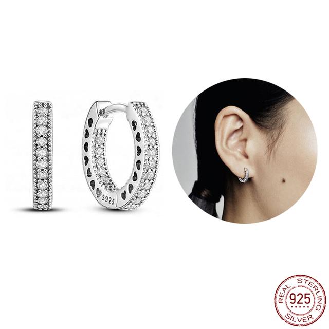 Серьги из стерлингового серебра 925 пробы, настоящее большое сердце, циркон, круглые серьги-кольца для женщин, модные серебряные серьги, ювелирные изделия, подарок