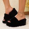 Fashion Women Fur Slippers Wedges Platform Shoes Fashion New 2025 Trend Open Toe Flip Flops Short Plush Cozy Winter Slides Woman Zapatos