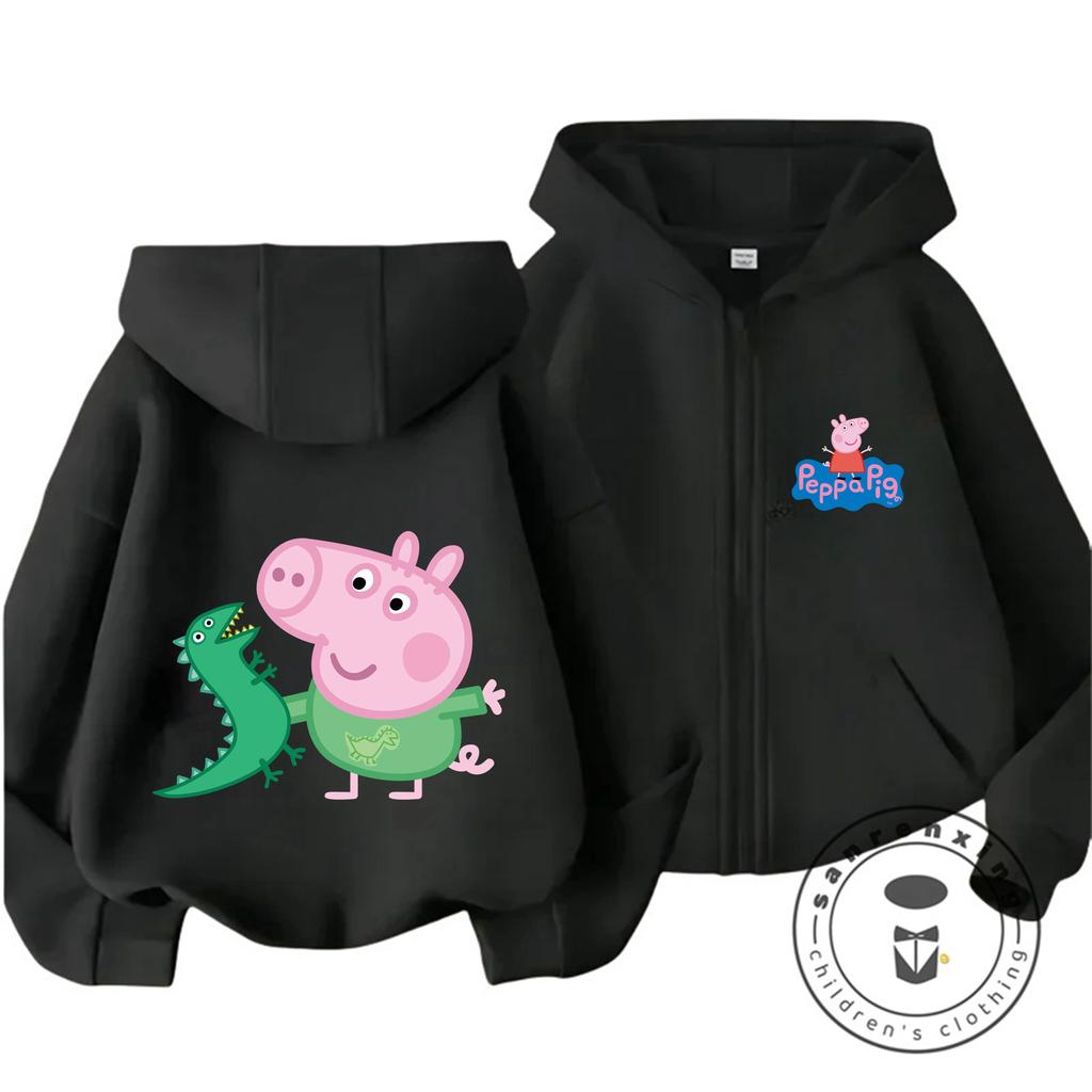 Trendy Cartoon Zipper Hoodie Cute Casual Winter Daily Wear Kids Sweatshirt Peppa Pig Children 3 14
