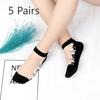 5 Pairs of Women's Summer Embroidered Non Slip Cotton Bottom Glass Silk Socks