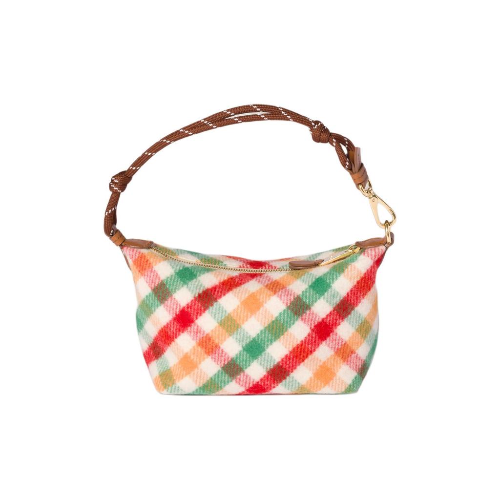 Miu Miu Plaid Logo Wool Tote Bag Women Handbags Red Green 5NE841_2IFK_F0Q6N