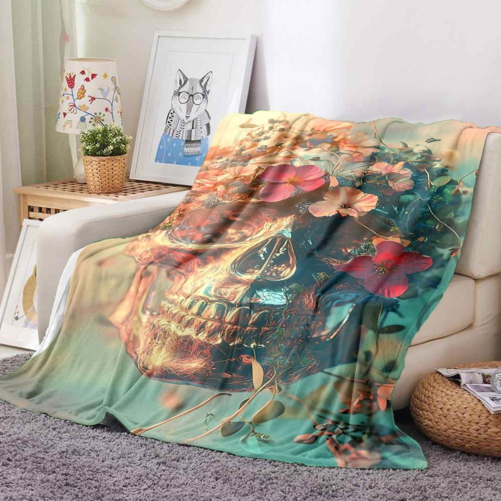 1PC Floral Skull Blanket - Soft Warm All-Season Throw for Sofa, Bed, Car, Office, Throw For Sofa yy250916086