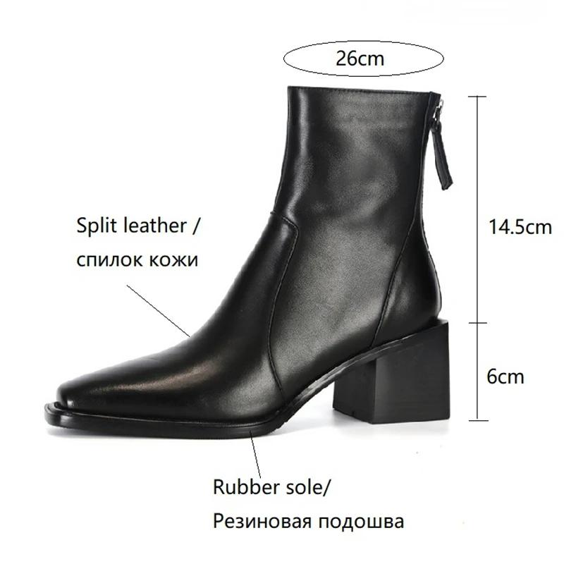 Модные НОВЫЕ Осенне-зимние женские ботинки Обувь из натуральной кожи для женщин Квадратный носок Массивная подошва Ботинки на молнии до щиколотки Лаконичные современные ботинки