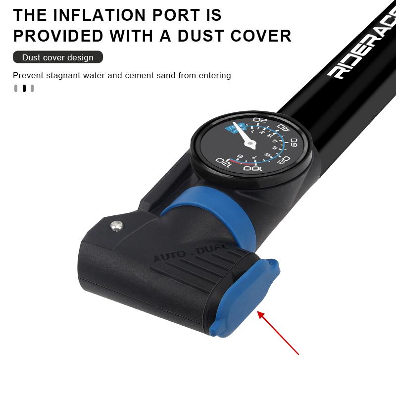 RIDERACE Bicycle Pump With Gauge Portable Hand Tire Air Inflator Aluminum Alloy Bike Air Shock Pump AV FV Presta Schrader Valve