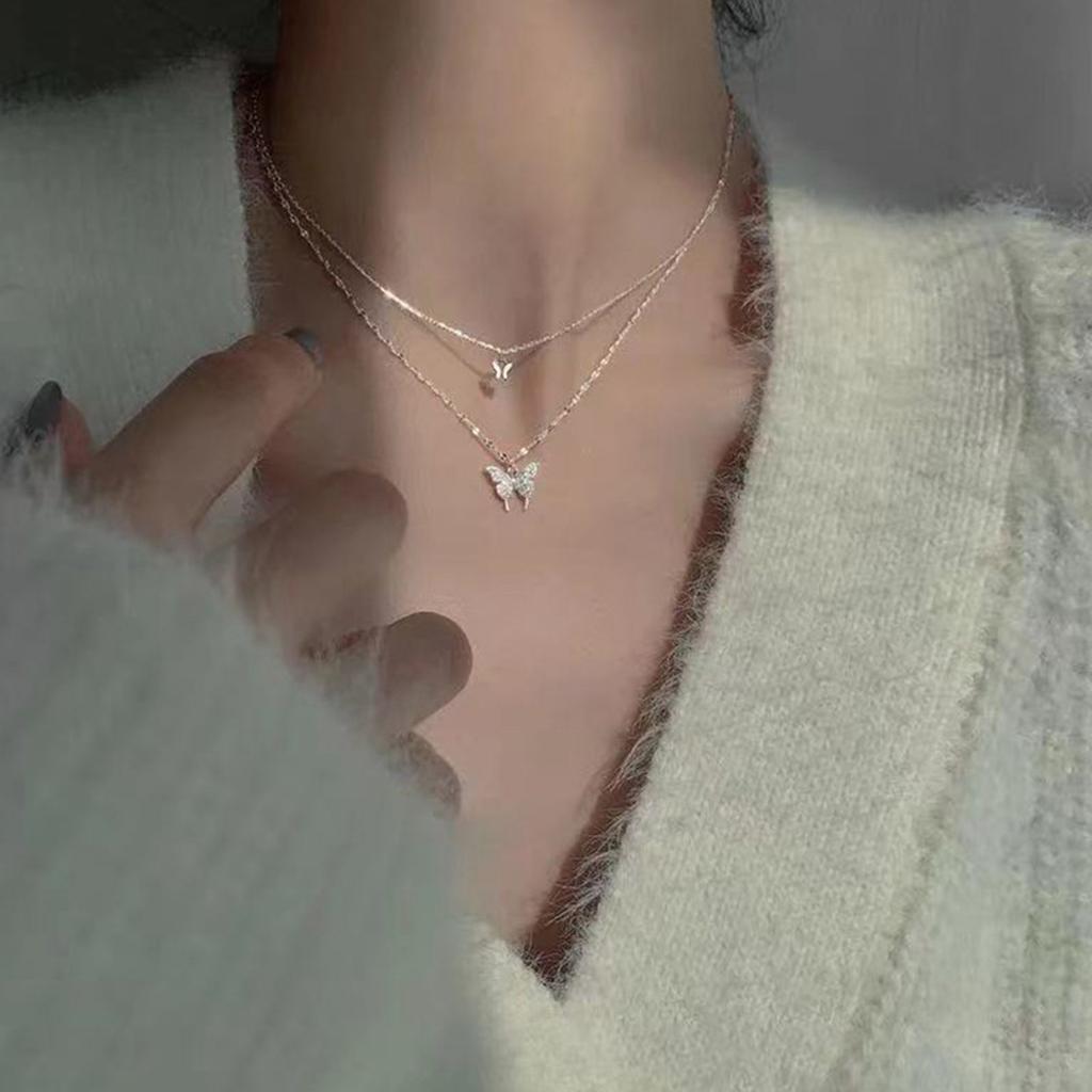  Цветное блестящее ожерелье-бабочка, женский изысканный двухслойный кулон, цепочка на ключицы, ожерелье, ювелирные изделия для свадебной вечеринки, подарки