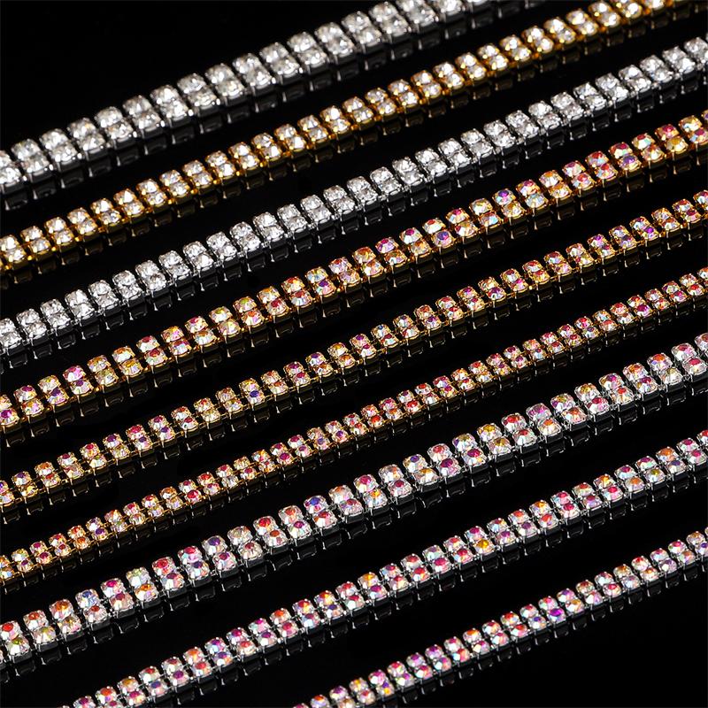 1Yard 2Rows 1Row Crystal Rhinestone Chain Sew-On Glue-On Pearls Trim Copper Cup Chain For Clothes DIY Jewelry Making Accessories