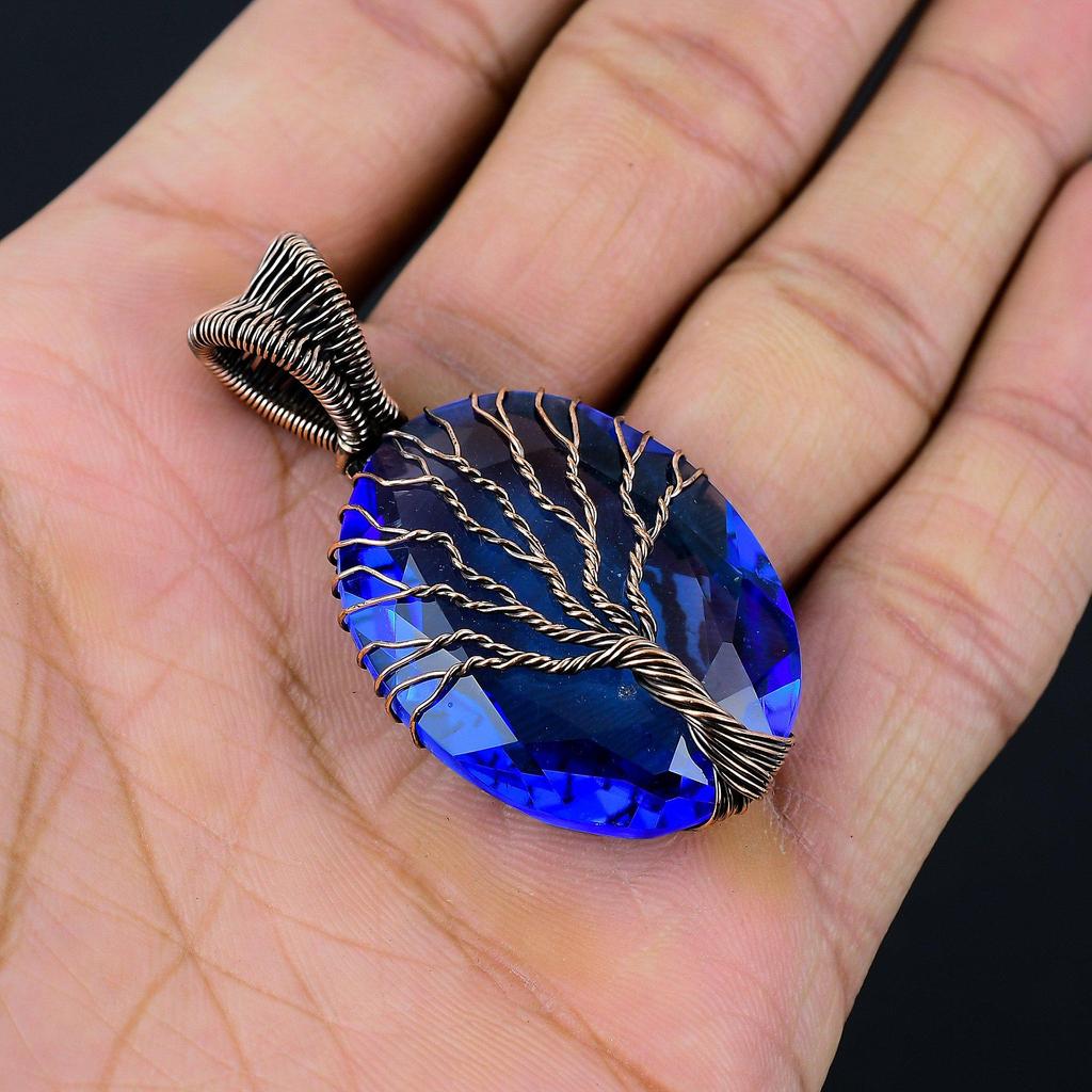 Древо Жизни Танзанит Драгоценный Камень Медная Проволока Обертка Кулон Ювелирный Подарок Для Нее
