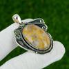 Natural Polka Dot Agate Gemstone Pendant Yellow 925 Sterling Silver Jewelry