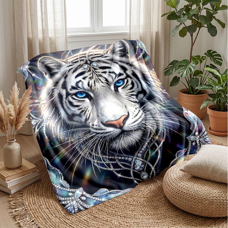 Elegant Tiger with Roses Theme blanket Lightweight Warm Flannel Blanket Decorative Throw Blanket for Home Decoration
